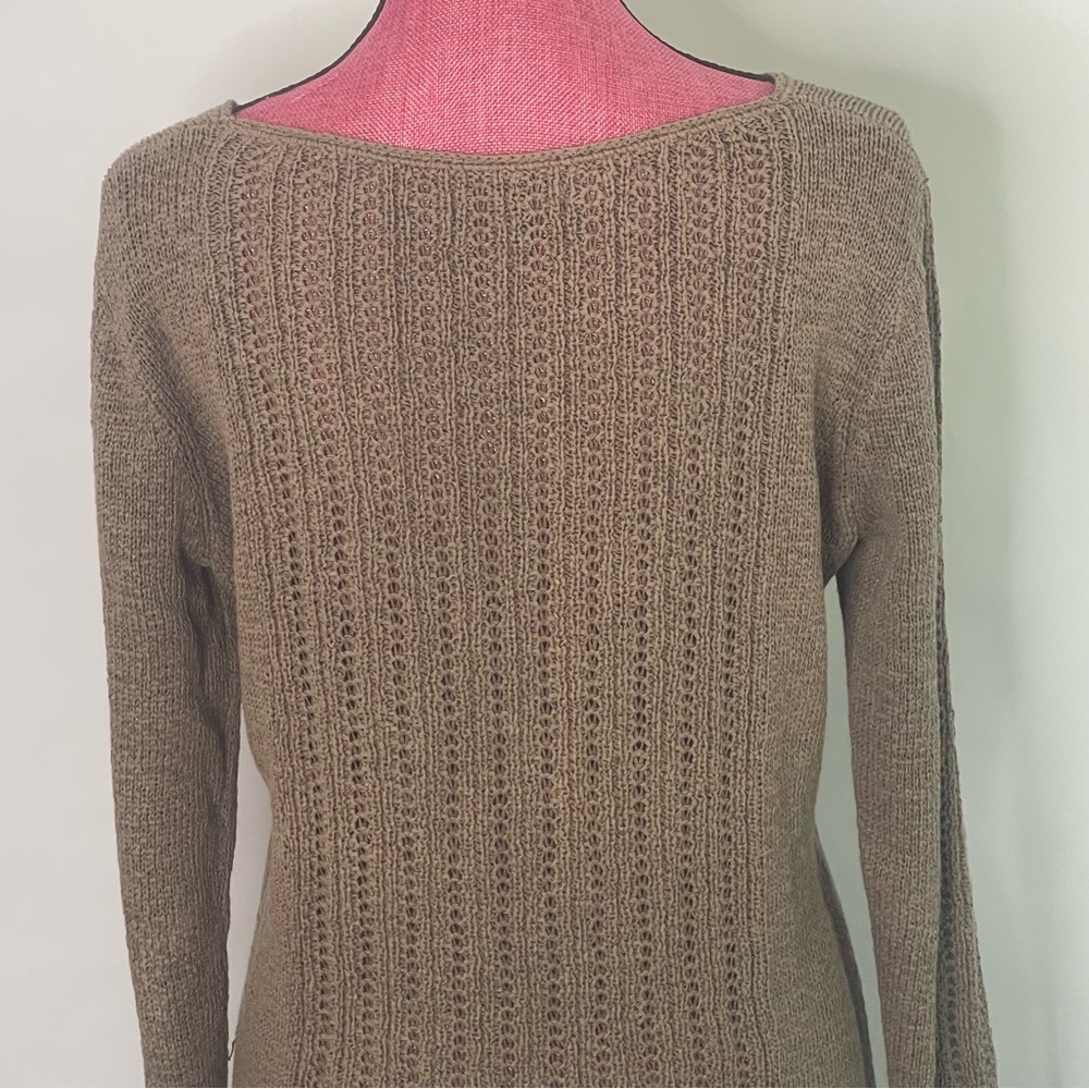 Rachel Zoe Karla Open Knit neutral fall sweater Taupe brown women Size L Classic - Picture 7 of 12